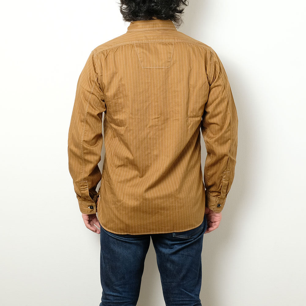 SUGAR CANE - FICTION ROMANCE - 8.5oz. BROWN WABASH STRIPE WORK SHIRT - SC28516