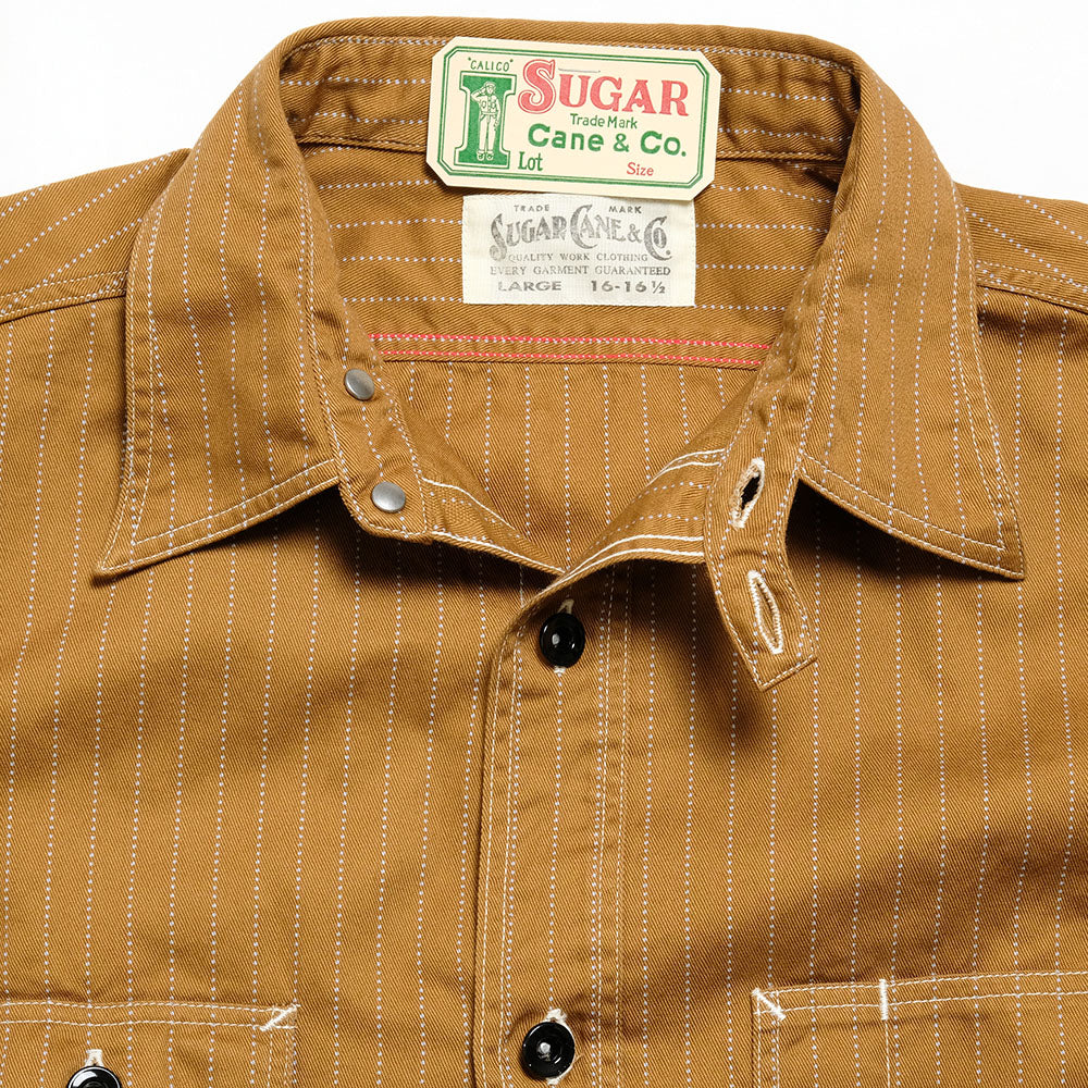 SUGAR CANE - FICTION ROMANCE - 8.5oz. BROWN WABASH STRIPE WORK SHIRT - SC28516