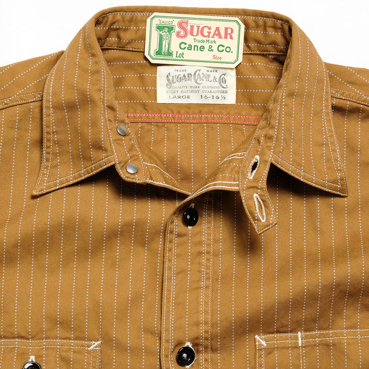 SUGAR CANE - FICTION ROMANCE - 8.5oz. BROWN WABASH STRIPE WORK SHIRT - SC28516