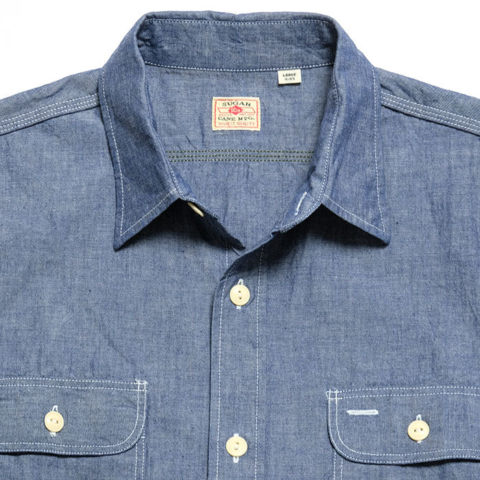 SUGAR CANE - BLUE CHAMBRAY S/S WORK SHIRT - SC37941