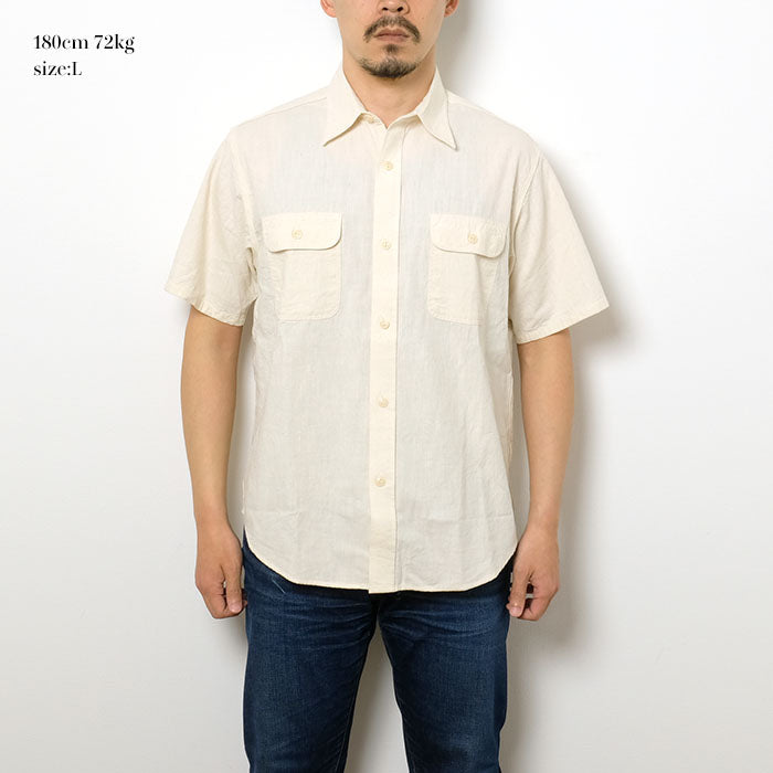 SUGAR CANE WHITE CHAMBRAY S/S WORK SHIRT SC37942
