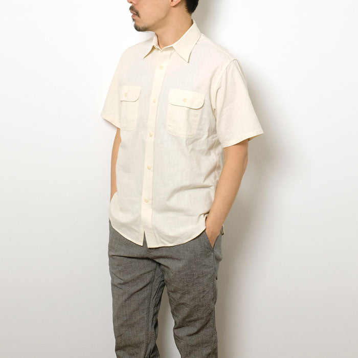 SUGAR CANE - WHITE CHAMBRAY S/S WORK SHIRT - SC37942