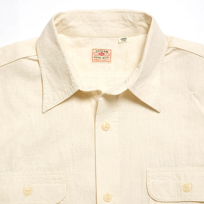 SUGAR CANE WHITE CHAMBRAY S/S WORK SHIRT SC37942
